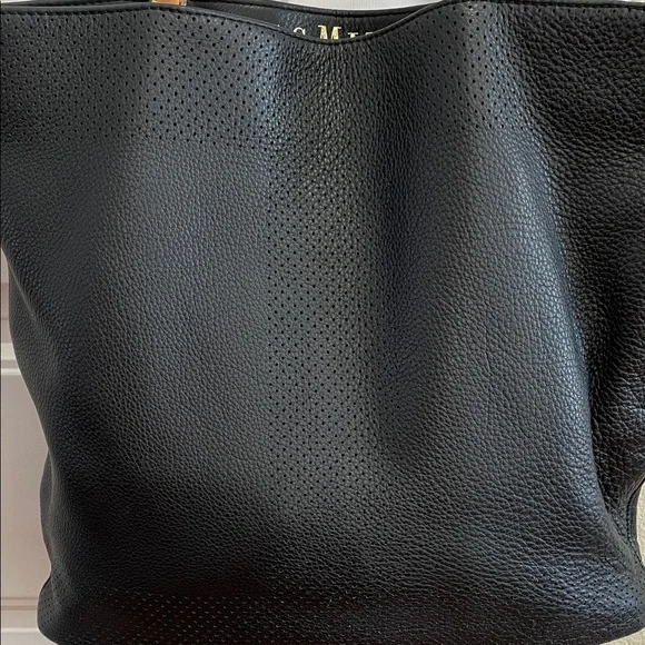 Isaac Mizrahi Black Leather Tote with Tan Straps - Picture 4 of 9